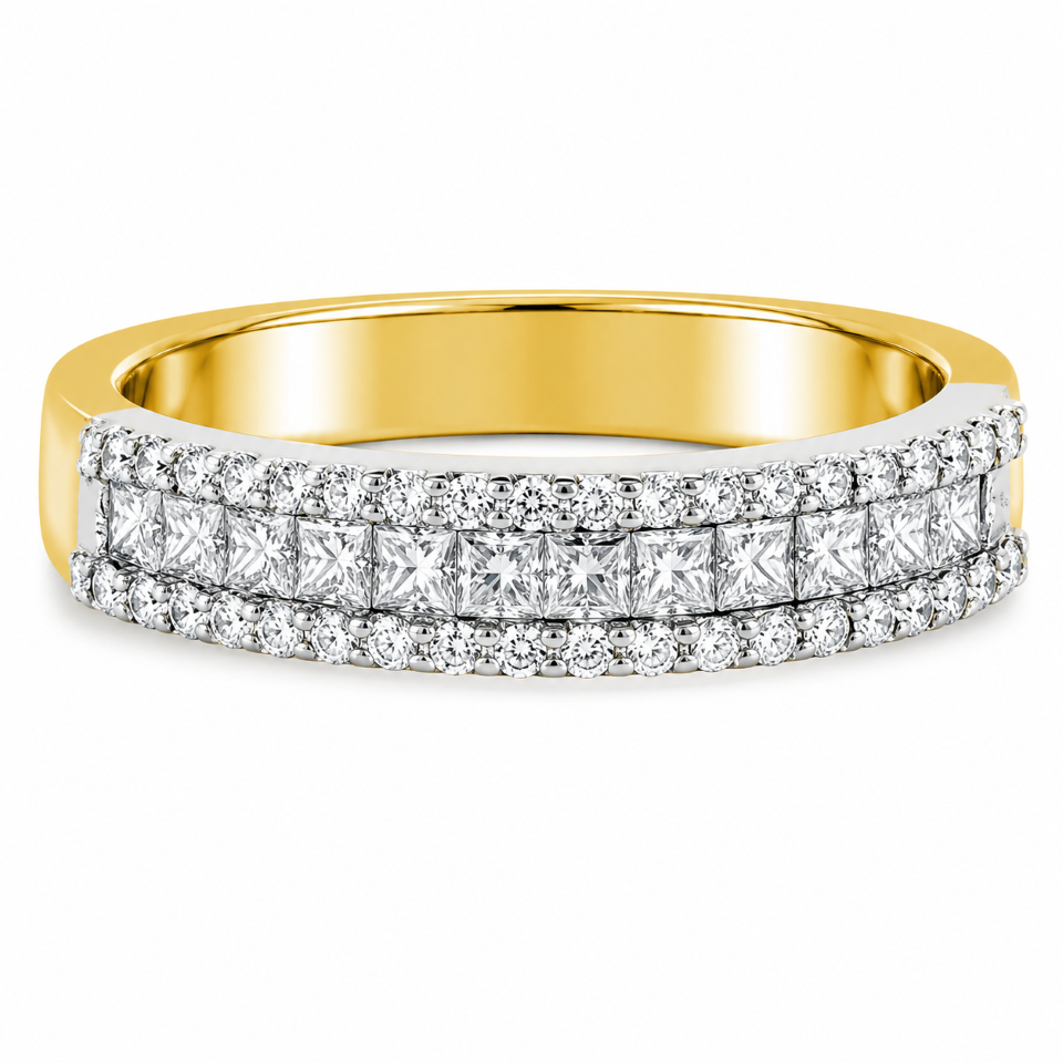 18ct half eternity ring princess cut diamonds