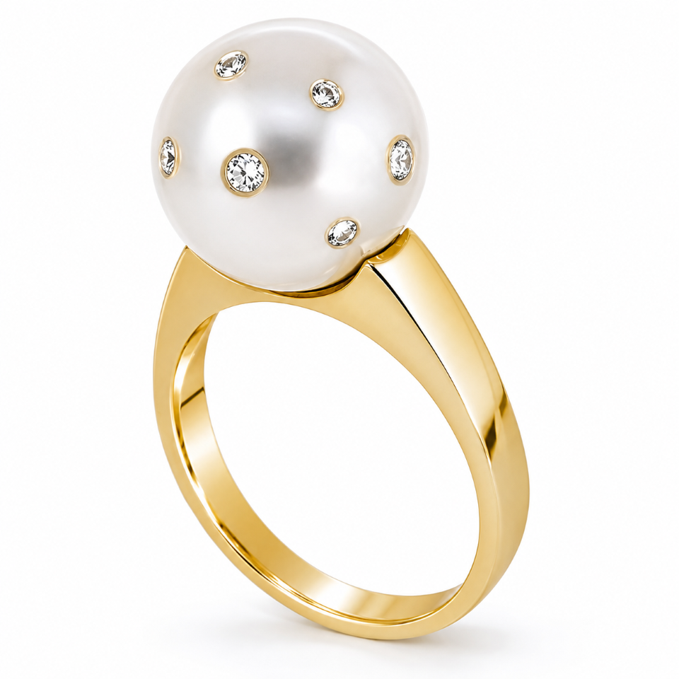 diamond embedded pearl ring perth