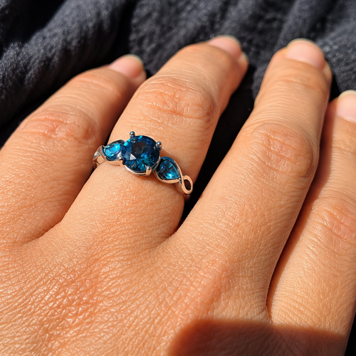 custom designed apphire ring client photo